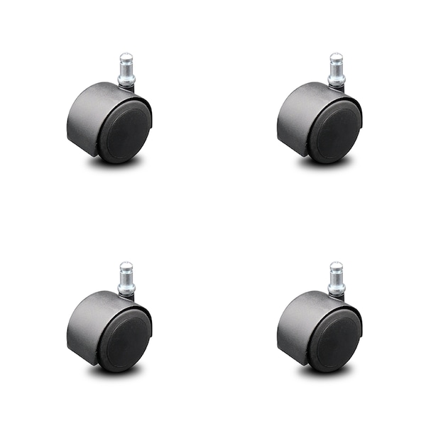 2.375 Inch Flat Black Hooded Urethane Twin Wheel Grip Ring Chair Casters, 4PK